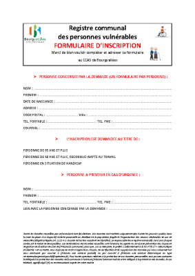 Formulaire d’inscription personnes vulnérables