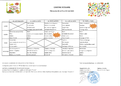 Cantine Avril Mai 2025