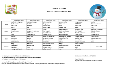 Cantine Janvier Février 2026