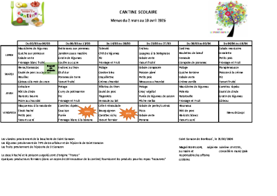 Cantine Mars Avril 2026